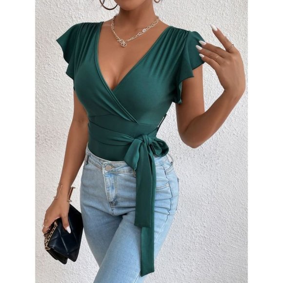 Sleeveless bandage bodysuit | Green | Small - Picture 5 of 7